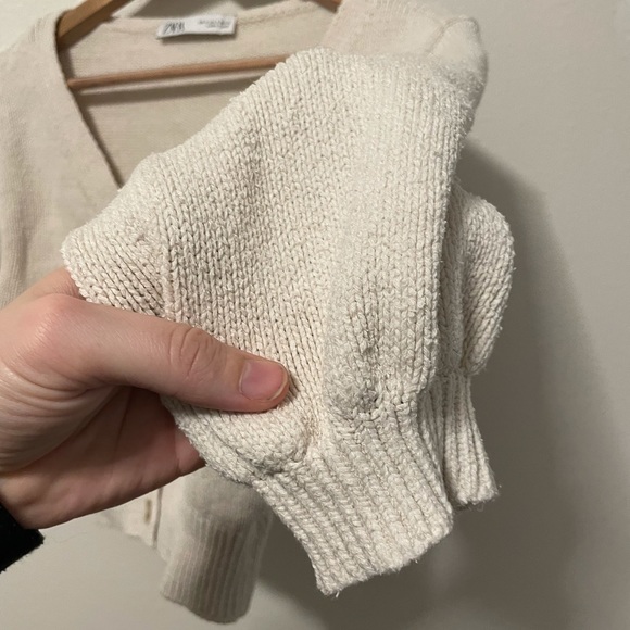 Zara Womens Nude Knit Cropped Lightweight Half Sleeve Button Up Cardigan S Small - Picture 2 of 6